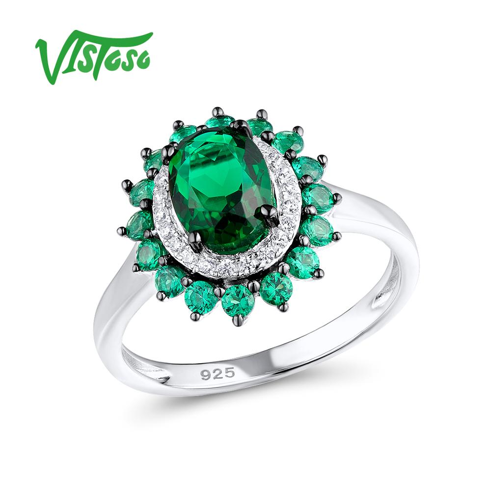 925 Sterling Silver Rings For Women Natural Stone Green Spinel Round Cubic Zirconia Fine Jewelry Rings Women's Jewelry
