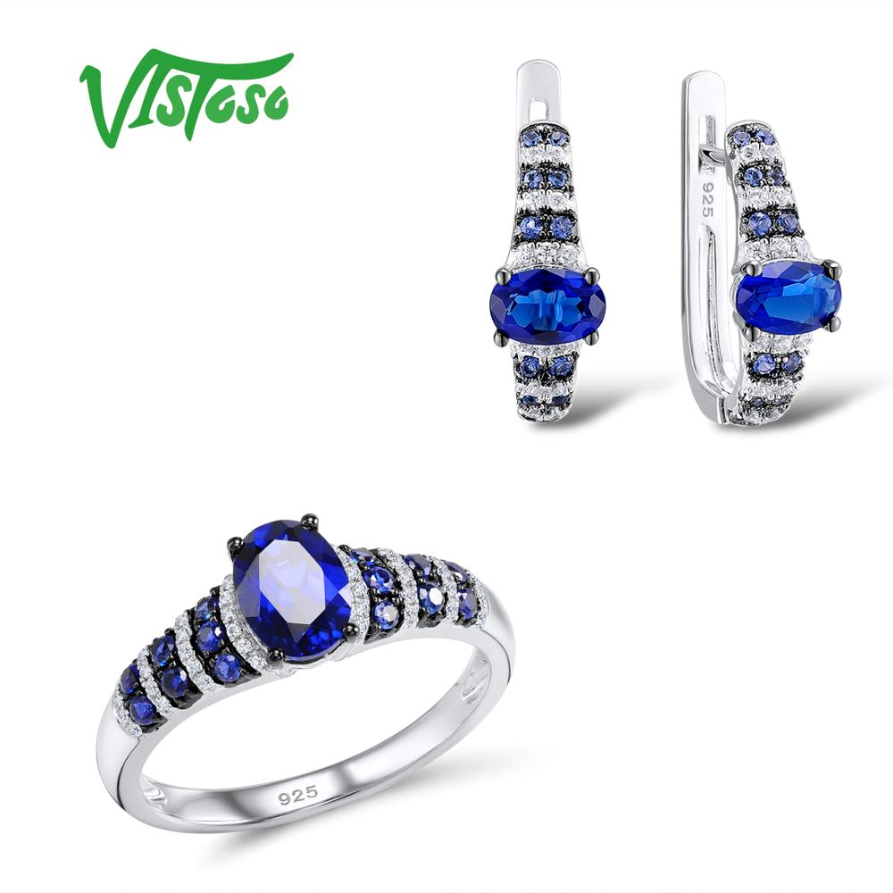Jewelry Sets For Woman Blue Nano Cubic Zirconia Stones Jewelry Set Earrings Ring 925 Sterling Silver Fine Jewelry