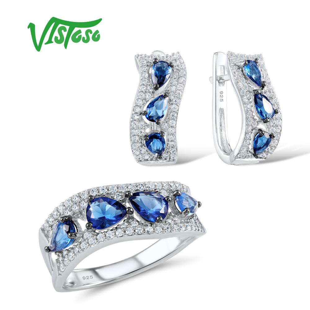 Jewelry Sets For Woman Blue White CZ Stones Jewelry Set Earrings Ring 925 Sterling Silver Fashion Fine Jewelry