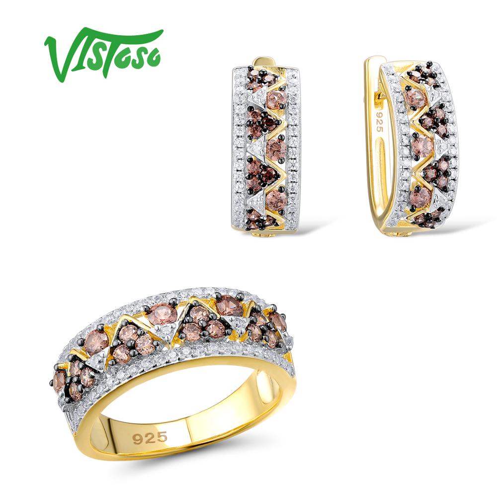 Jewelry Sets For Woman Chocolate Cubic Zirconia Stones Jewelry Set Earrings Ring 925 Sterling Silver Fine Jewelry