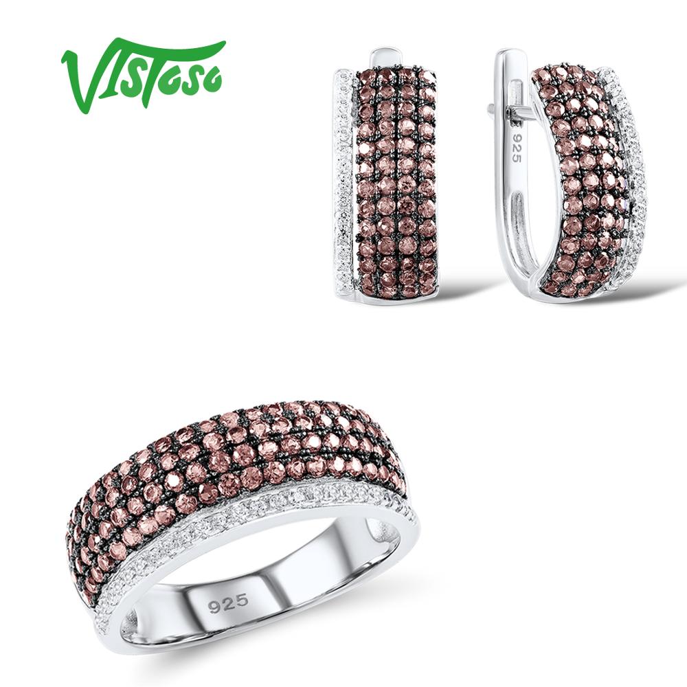 Jewelry Sets For Woman Chocolate White CZ Stones Jewelry Set Earrings Ring 925 Sterling Silver Fashion Fine Jewelry