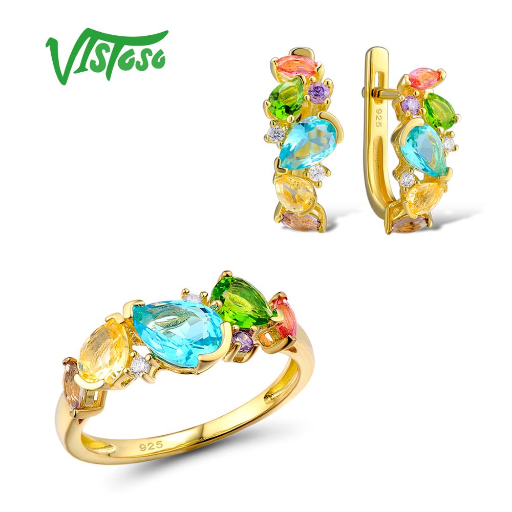 Jewelry Sets For Woman Colorful Natural Gem Stones Jewelry Set Earrings Ring 925 Sterling Silver Fashion Fine Jewelry