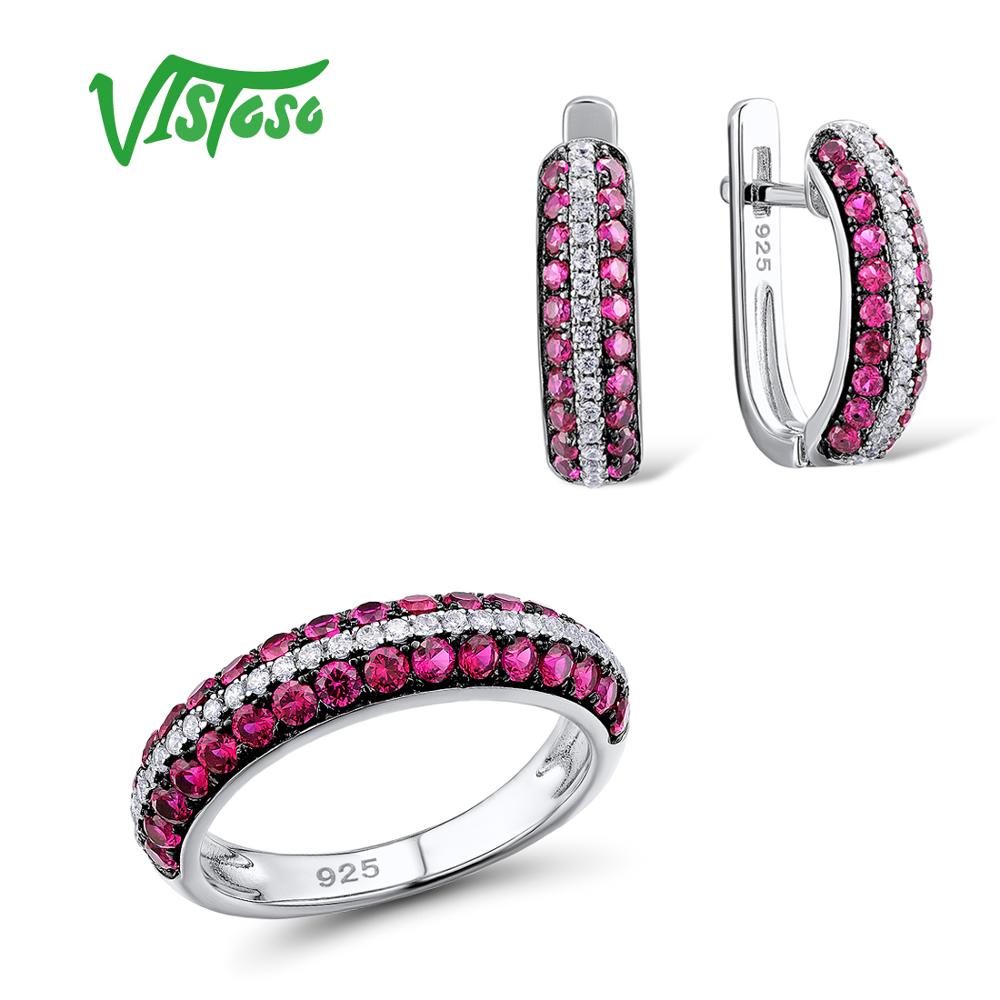 Jewelry Sets For Woman Created Ruby White CZ Stones Jewelry Set Earrings Ring 925 Sterling Silver Fashion Fine Jewelry