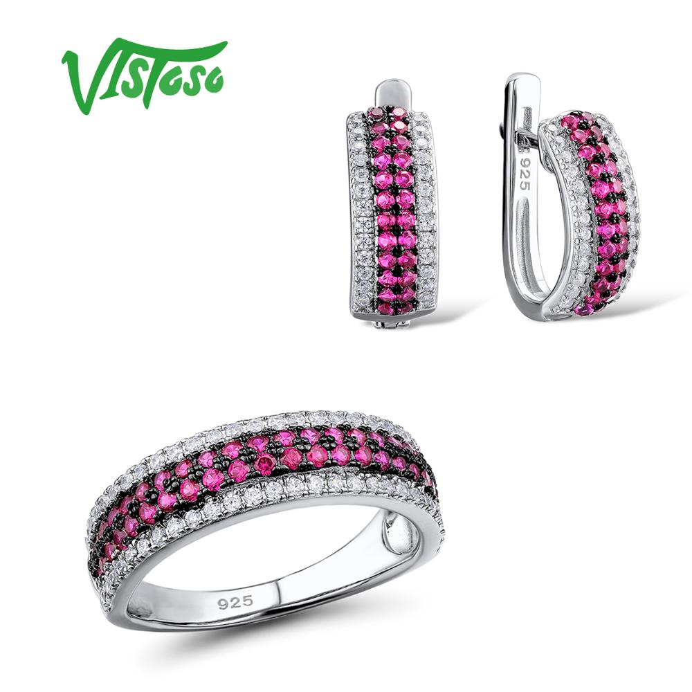 Jewelry Sets For Woman Created Ruby White CZ Stones Jewelry Set Earrings Ring 925 Sterling Silver Fashion Fine Jewelry