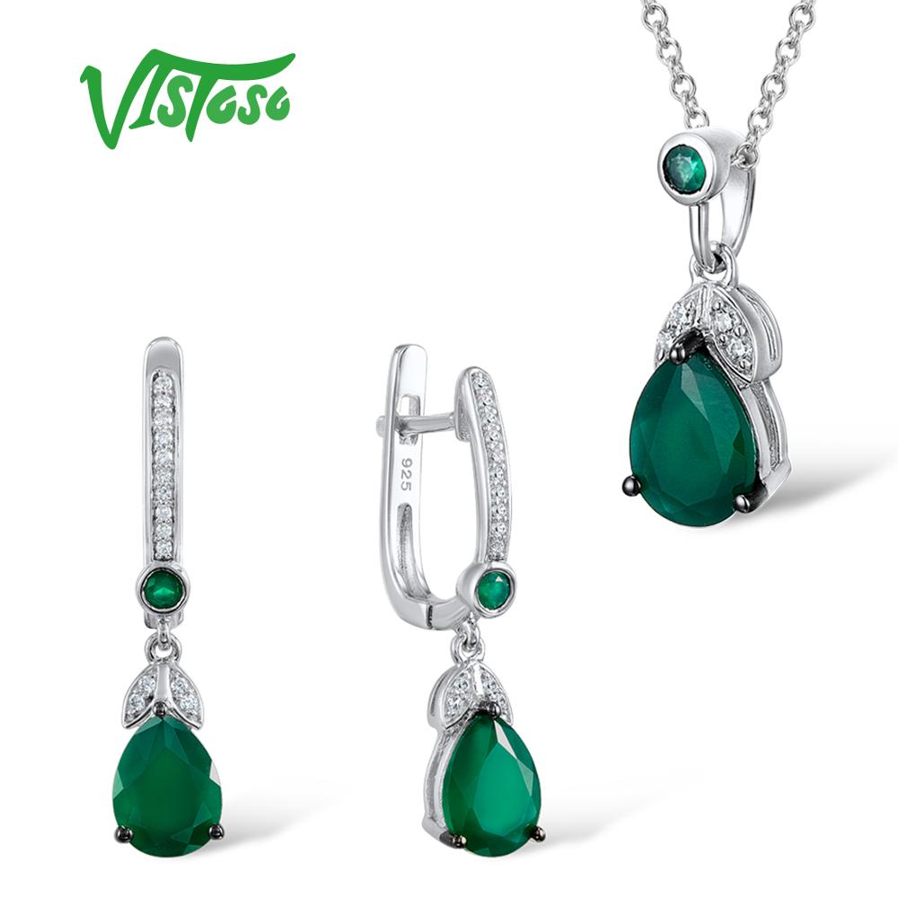 Jewelry Sets For Woman Green Chalcedony Stones Jewelry Set Earrings Pendant 925 Sterling Silver Fashion Fine Jewelry