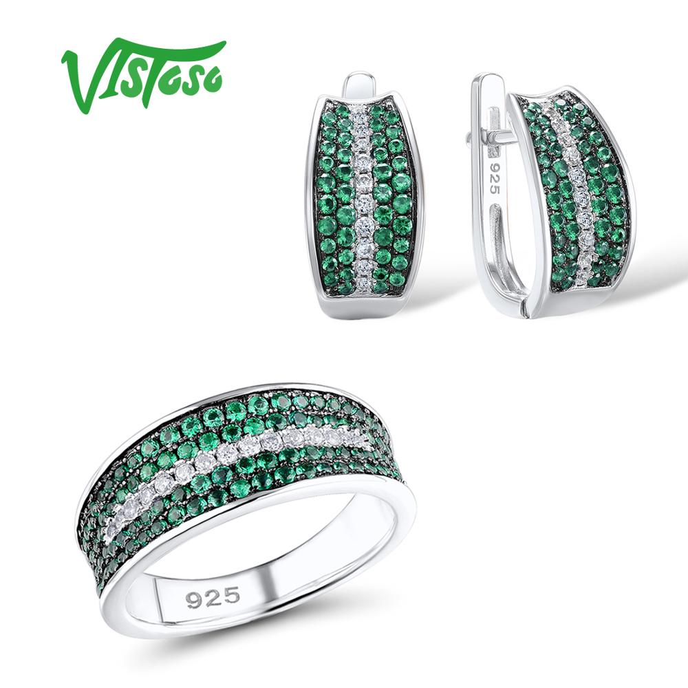 Round 0.81ct Green Agate Rings Clip Earrings 925 Sterling Silver Natural Gemstone Fine Jewelry Set For Women Gift