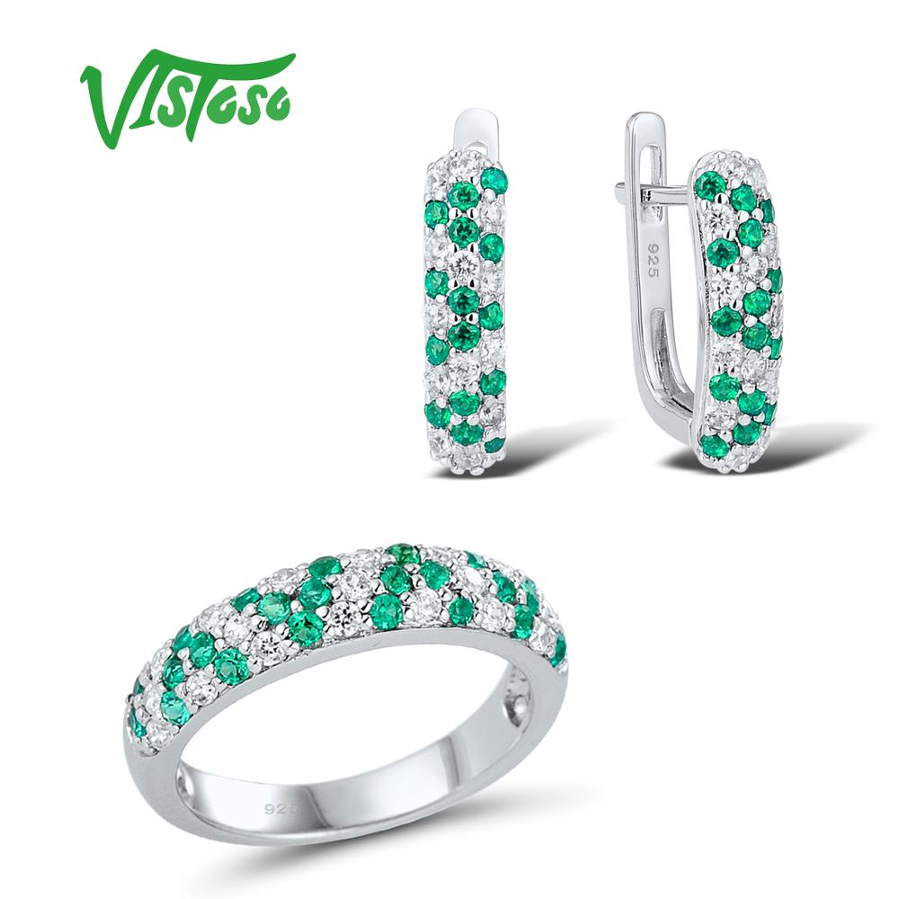 Jewelry Sets For Woman Green Spinels White CZ Stones Jewelry Set Earrings Ring 925 Sterling Silver Fashion Fine Jewelry
