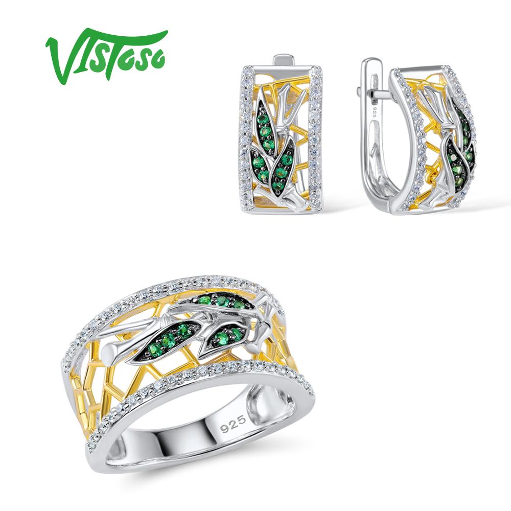 Jewelry Sets For Woman Green Spinels White CZ Stones Jewelry Set Earrings Ring 925 Sterling Silver Fashion Fine Jewelry