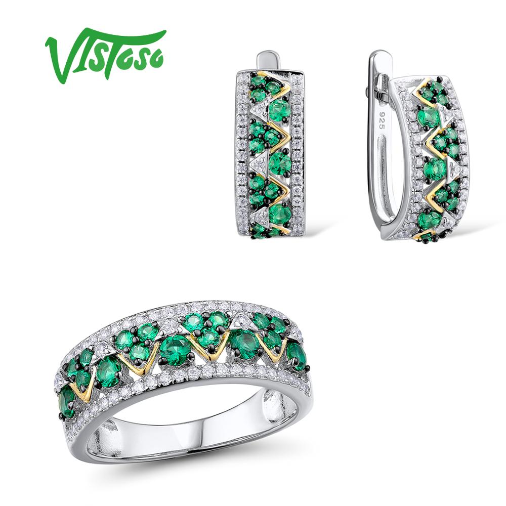 Jewelry Sets For Woman Green Spinels White CZ Stones Jewelry Set Earrings Ring 925 Sterling Silver Fashion Fine Jewelry