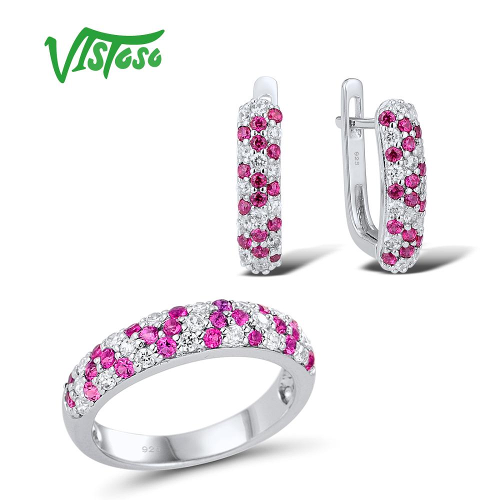 Jewelry Sets For Woman Red Spinels White CZ Stones Jewelry Set Earrings Ring 925 Sterling Silver Fashion Fine Jewelry