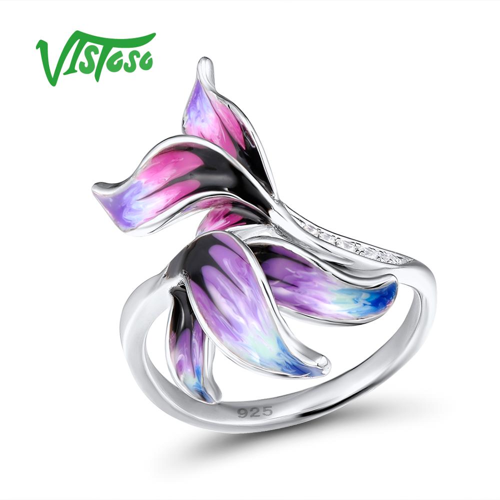 Silver Ring For Woman Purple Leaves 925 Sterling Silver Rings Natural Stone Fine Jewelry Handmade Enamel