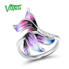 Silver Ring For Woman Purple Leaves 925 Sterling Silver Rings Natural Stone Fine Jewelry Handmade Enamel
