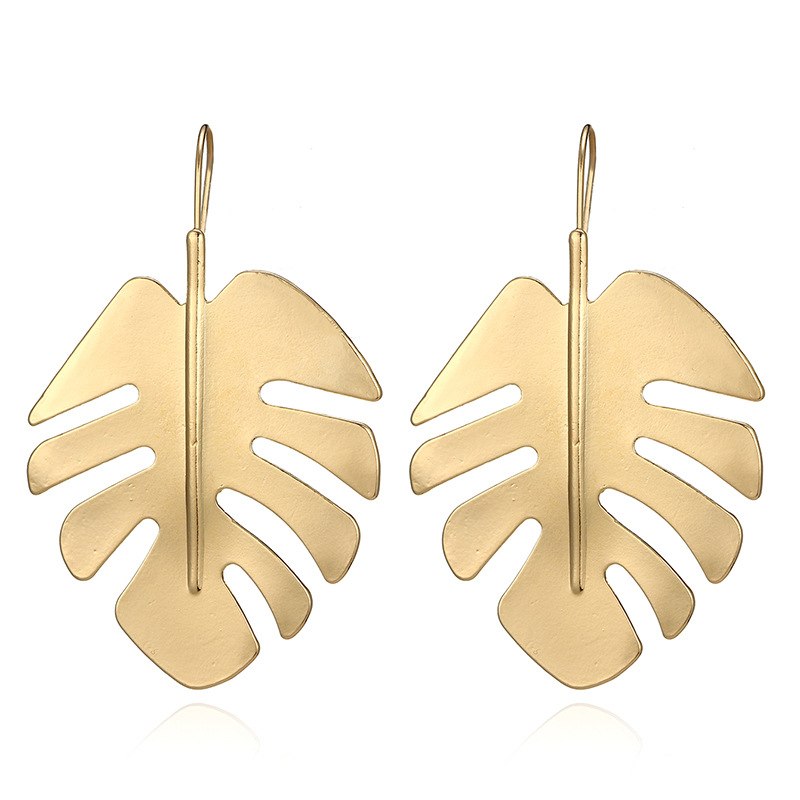 Bohemian Monstera Leaf Drop Dangle Earrings Women Gold Color Statement Tropical Plant Summer Jewelry Brinco Bijoux Gift