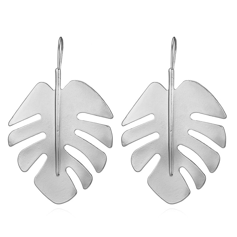 Bohemian Monstera Leaf Drop Dangle Earrings Women Gold Color Statement Tropical Plant Summer Jewelry Brinco Bijoux Gift