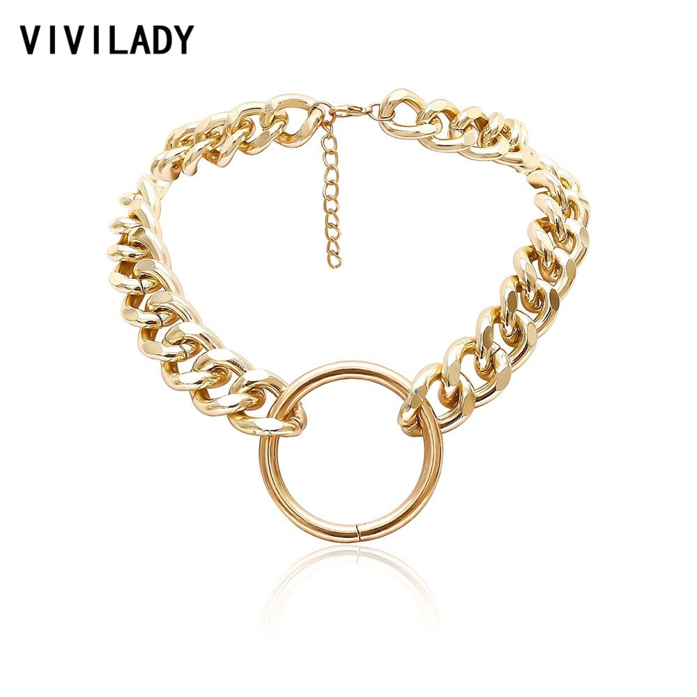 VIVILADY European Brand Wide Hyperbole Women Chokers Necklaces Chaming Hollow Round Circle Pendant For Party Jewelry Bijoux