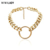 VIVILADY European Brand Wide Hyperbole Women Chokers Necklaces Chaming Hollow Round Circle Pendant For Party Jewelry Bijoux