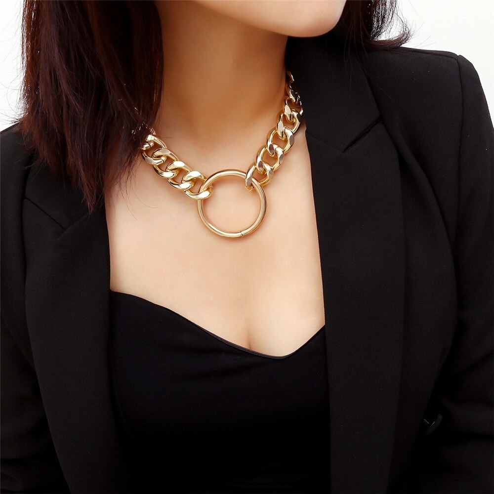 VIVILADY European Brand Wide Hyperbole Women Chokers Necklaces Chaming Hollow Round Circle Pendant For Party Jewelry Bijoux