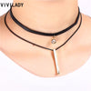 VIVILADY Alloy Two-layers Black Rope Crystal Geometric Cuboid Necklace for Women Girl Jewelry Gifts Bijoux Accessory