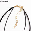 VIVILADY Alloy Two-layers Black Rope Crystal Geometric Cuboid Necklace for Women Girl Jewelry Gifts Bijoux Accessory