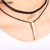 VIVILADY Alloy Two-layers Black Rope Crystal Geometric Cuboid Necklace for Women Girl Jewelry Gifts Bijoux Accessory