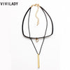 VIVILADY Alloy Two-layers Black Rope Crystal Geometric Cuboid Necklace for Women Girl Jewelry Gifts Bijoux Accessory