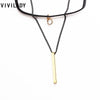 VIVILADY Alloy Two-layers Black Rope Crystal Geometric Cuboid Necklace for Women Girl Jewelry Gifts Bijoux Accessory