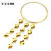 VIVILADY Hyperbole Geometric Statement Choker Necklace Women Gold Color Metal Chunky Tassel African Bridal Jewelry Party Gift