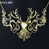VIVILADY Vintage Gold Color Metal Deer Pendants Necklaces Women Mother Day Chain Jewelry Bijoux Accessory Party Gifts