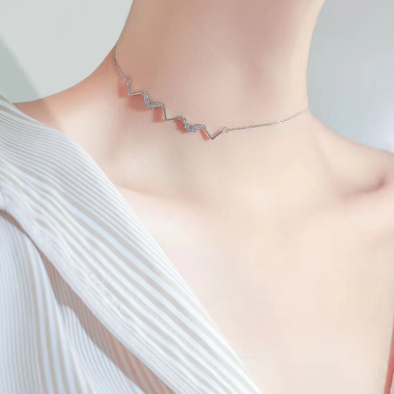 VJGYHO 925 Sterling Silver Wave Necklace For Women Simplicity Zircon Clavicle Chain Choker Jewelry Accessories Fine Gift