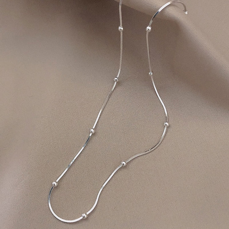 VJGYHO 925 Sterling Silver Round Beads Snake Chain Necklace Personality Temperament Choker Necklace For Women Fine Gift Paty