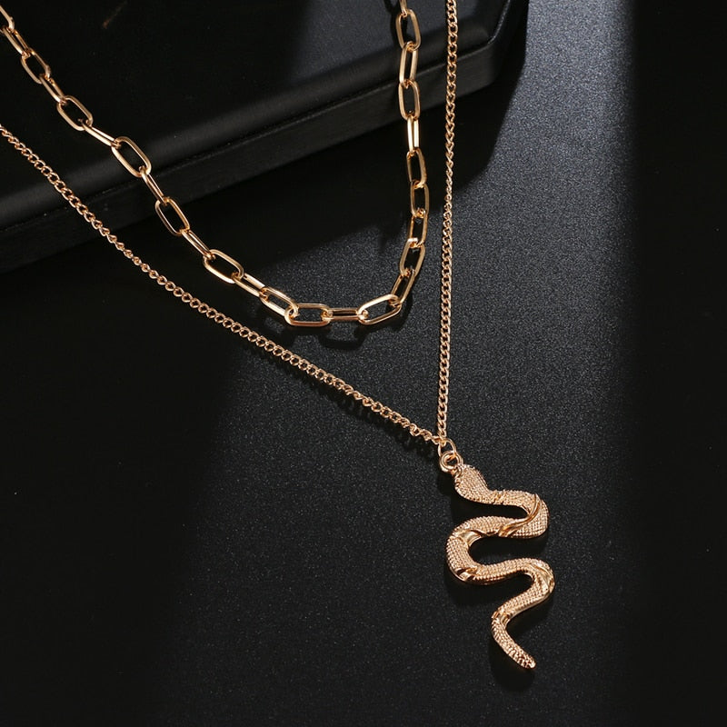 VKME Punk Gold Layered Chain Snake Pendant Choker Necklace For Women  Statement Chunky Chains Collar Necklaces Jewelry
