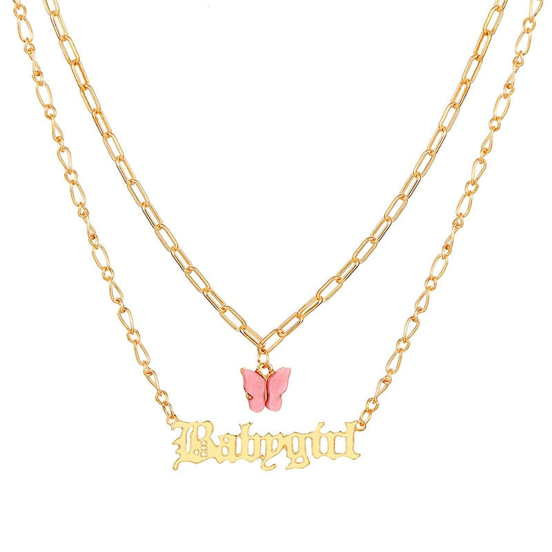 VKME Vintage Multilayer Butterfly Chain Necklace For Women Gun Pendant Choker Necklaces Statement Bohemian 2021 Jewelry