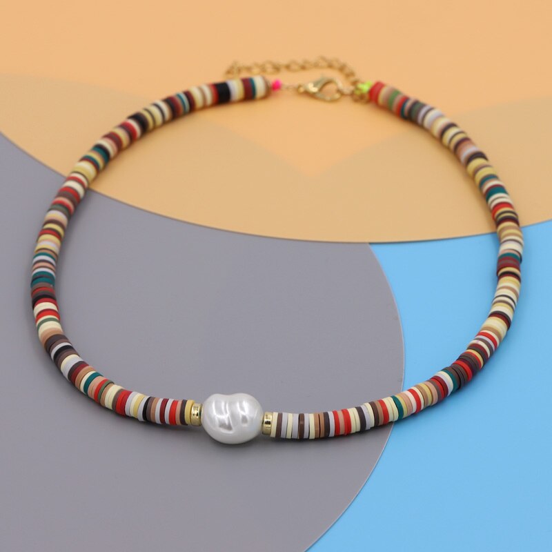 VONNOR Korean Necklaces Costume Jewelry for Women 2022 Choker on the Neck Chain Multicolor Clay Imitation Pearl Necklace