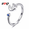 2020 New Fashion Silver Color Open Finger Anchor Ring with Blue Stone for Women Adjustable Ring Jewelry Party Gift