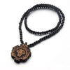 VOQ Hiphop Rock The Lion King Pendant Long Necklace for Men Wood Beads Sweater Chains Original Jewerly Party Gifts