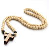 VOQ Vintage Cross Pendant Wood Beads Sweater Chains Necklace for Unisex Women Men Wedding Jesus Jewerly Party Gifts