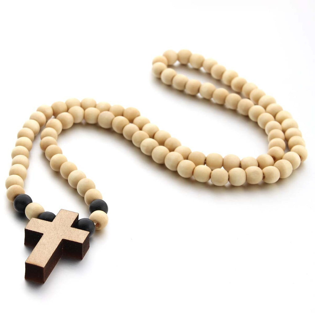 VOQ Vintage Cross Pendant Wood Beads Sweater Chains Necklace for Unisex Women Men Wedding Jesus Jewerly Party Gifts