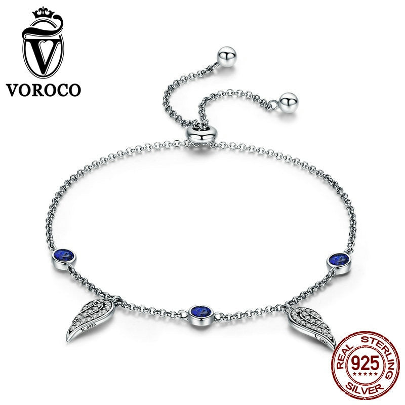 100% 925 Sterling Silver Chain Bracelet Bohemia Wing CZ Trendy Charm Bracelets Woman Female Party Fine Jewelry BKB069