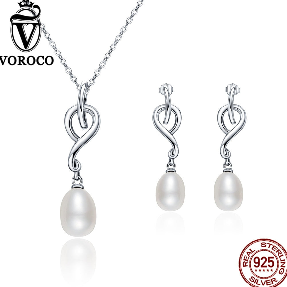 2020 Authentic 925 Sterling Silver Natural Pearls Heart Elegant Jewelry Sets for Women Wedding Fine Jewelry