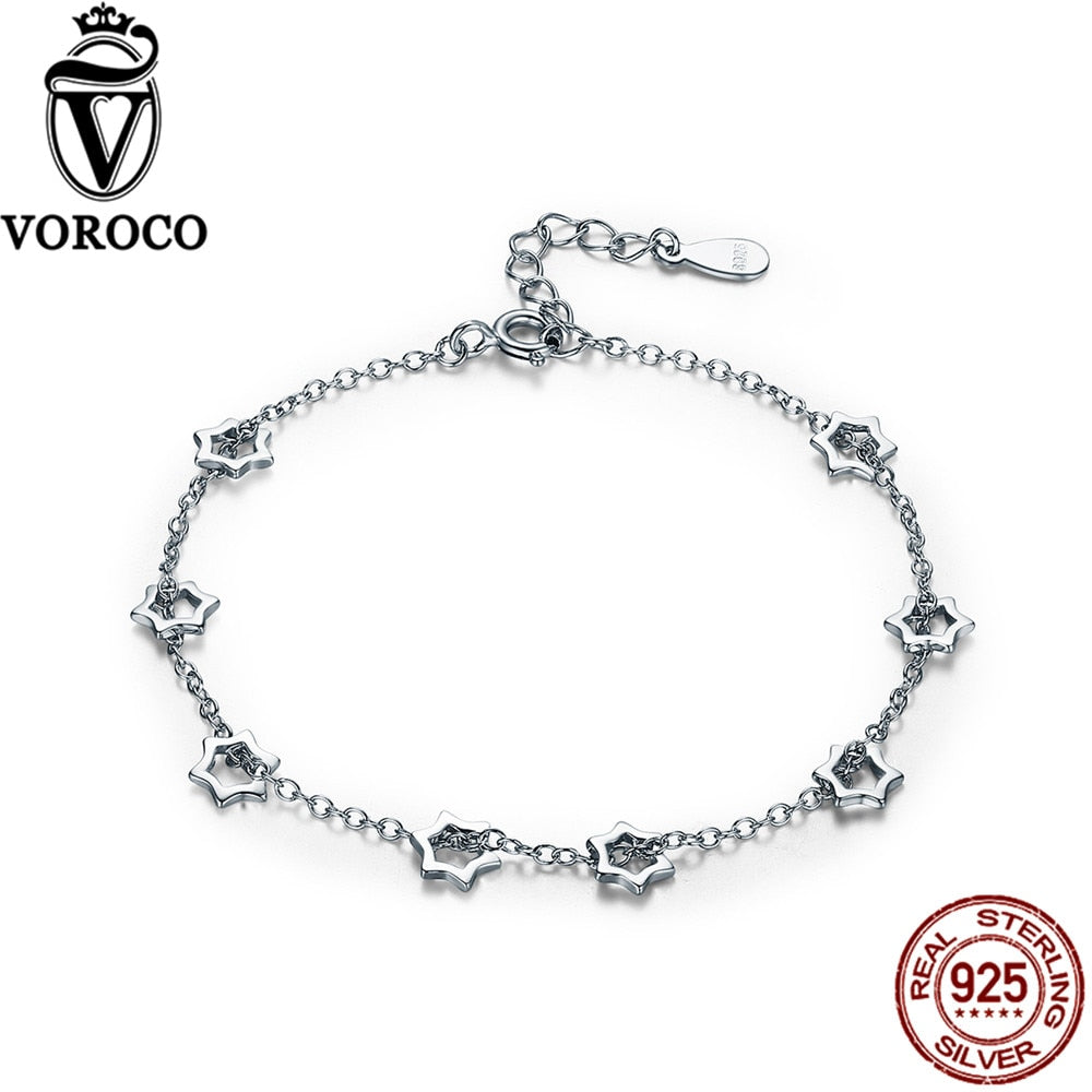 2020 Genuine 925 Sterling Silver Stars Chain Link Adjustable Charm Bracelets Silver for Women Fine Jewelry
