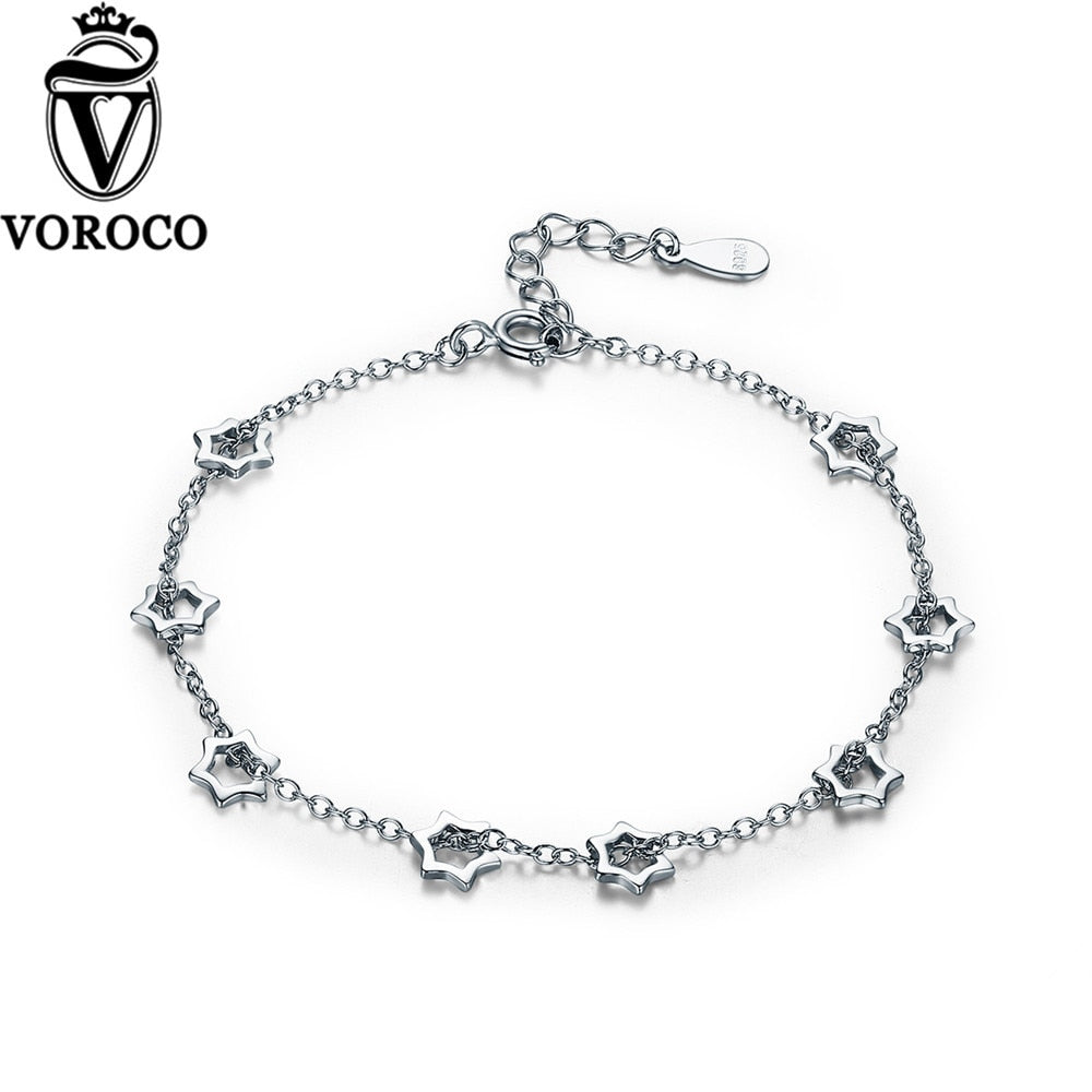 2020 New Genuine 925 Sterling Silver Stars Chain Link Adjustable Charm Bracelets Silver for Women Fine Jewelry B003