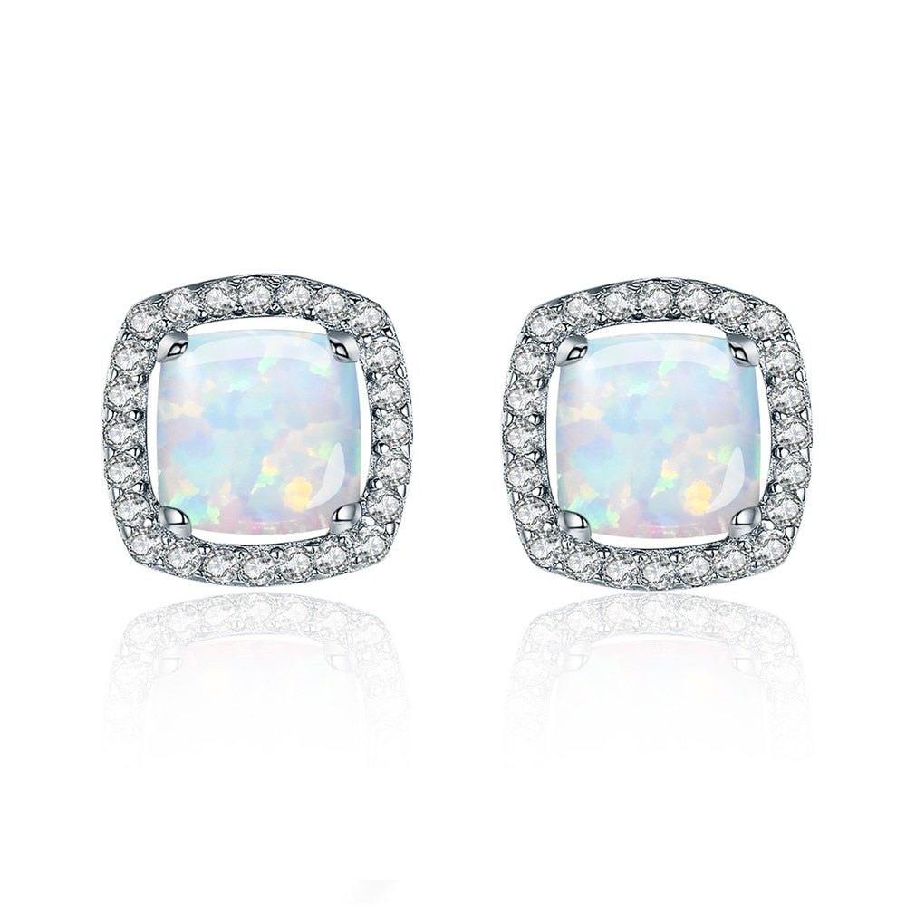925 Silver Sterling Opal Earrings for Women Square Stud Silver Earrings 925 Women 2020 Wedding Engagement Party Jewellery