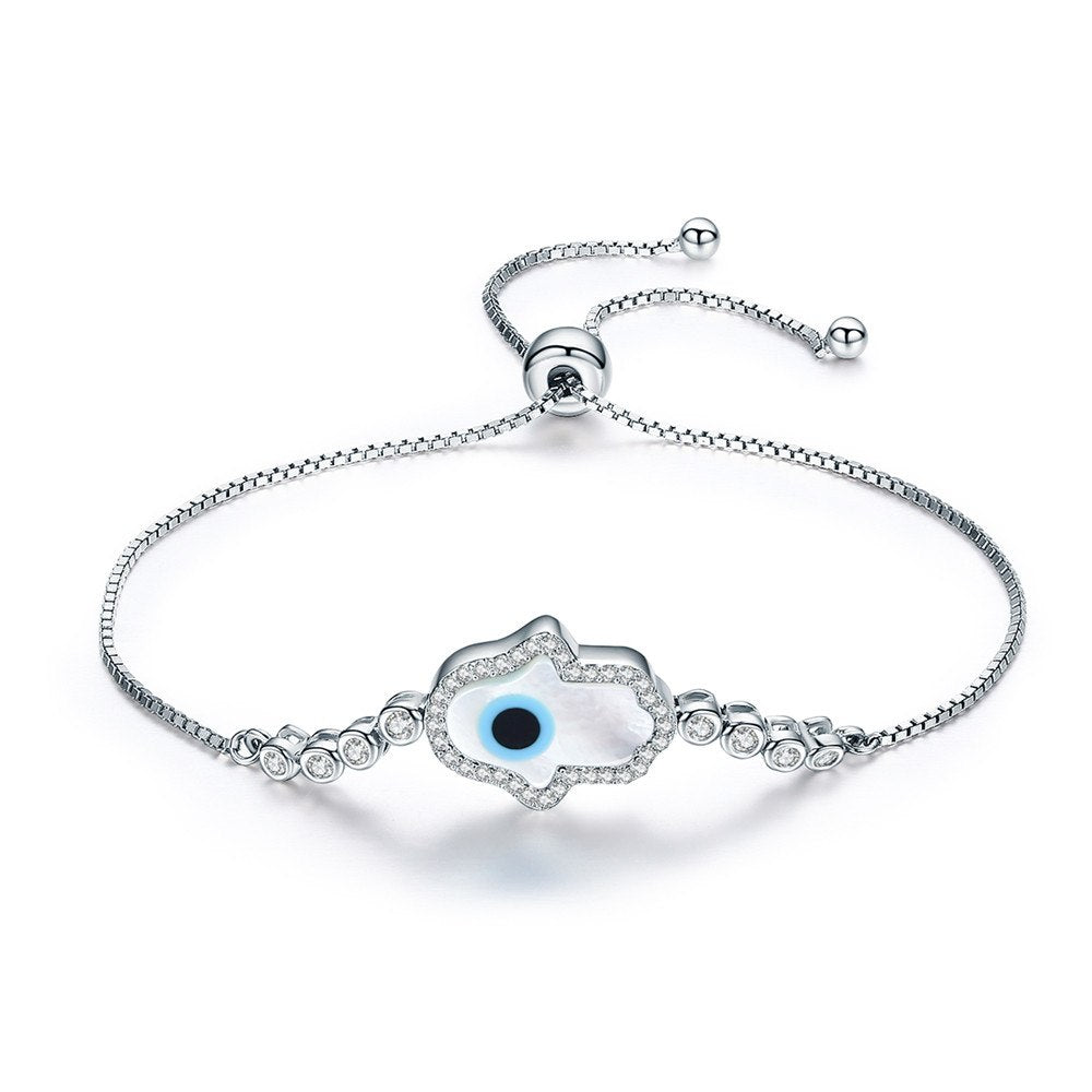 925 Sterling Silver Bracelet White Opel Fatima Hand Guardian Adjustable Bracelets Bangles For Women Wedding Fine Jewelry