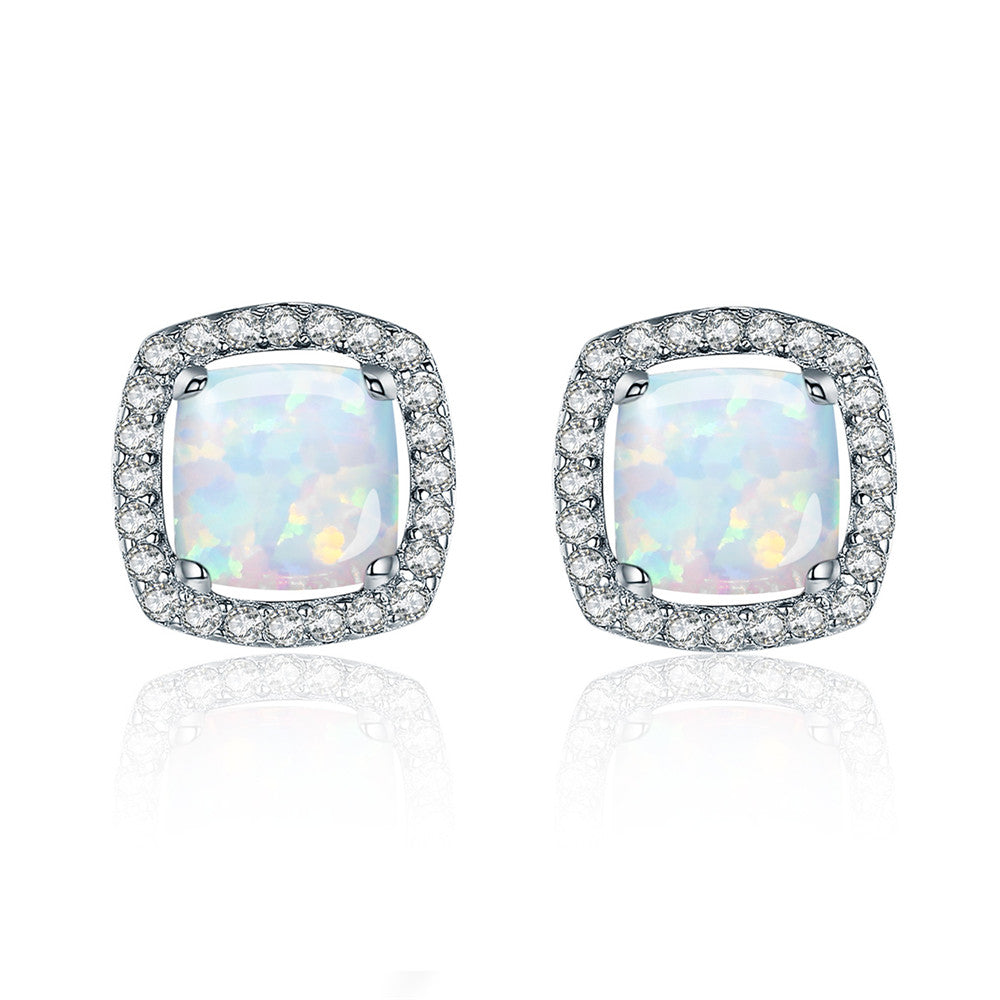 925 Sterling Silver Earrings for Women Square Opal Earrings Female Minimalist Silver 925 Jewelry 2020 Stud Earrings S925