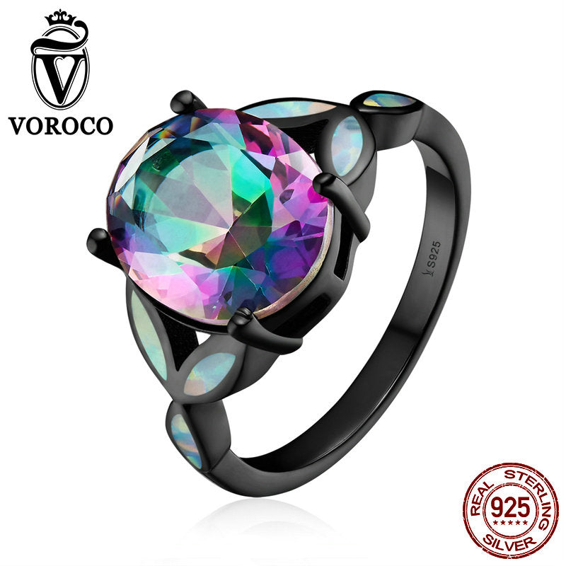 Classic Authentic 100% 925 Sterling Silver Colourful Glass & Opal Finger Rings for Women Wedding Fine Jewelry VSR067