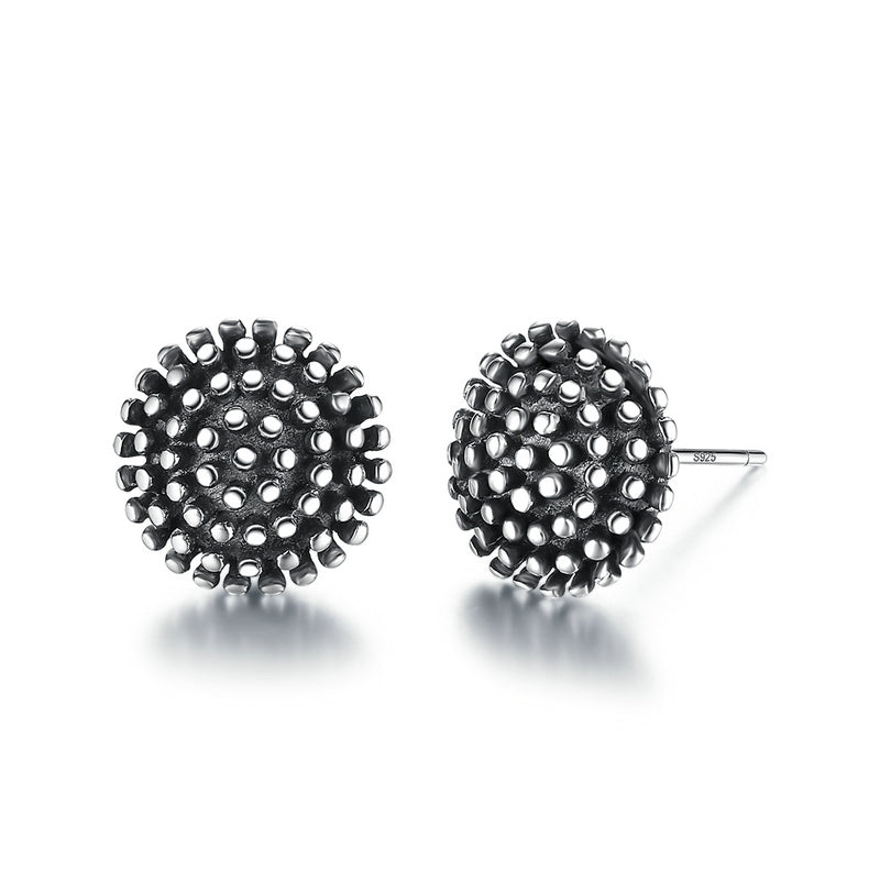 Delicate Flower 925 Sterling Silver Jewelry European Pattern Personality Retro Stud Earrings for Women Men