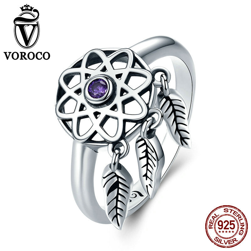 Dream Feather Tassel Rings For Women Female Catcher 925 Sterling Silver Bohemia Ring Fine Jewelry Anillos Bague BKR363