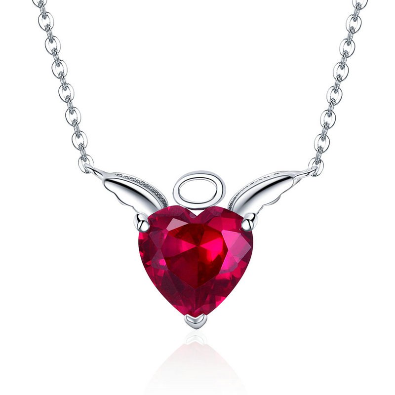 Genuine 925 Sterling Silver Sparkling Red Angle&Demon Lover Necklace Pendant Woman CZ Fine Jewelry Engagement Gift BKN293
