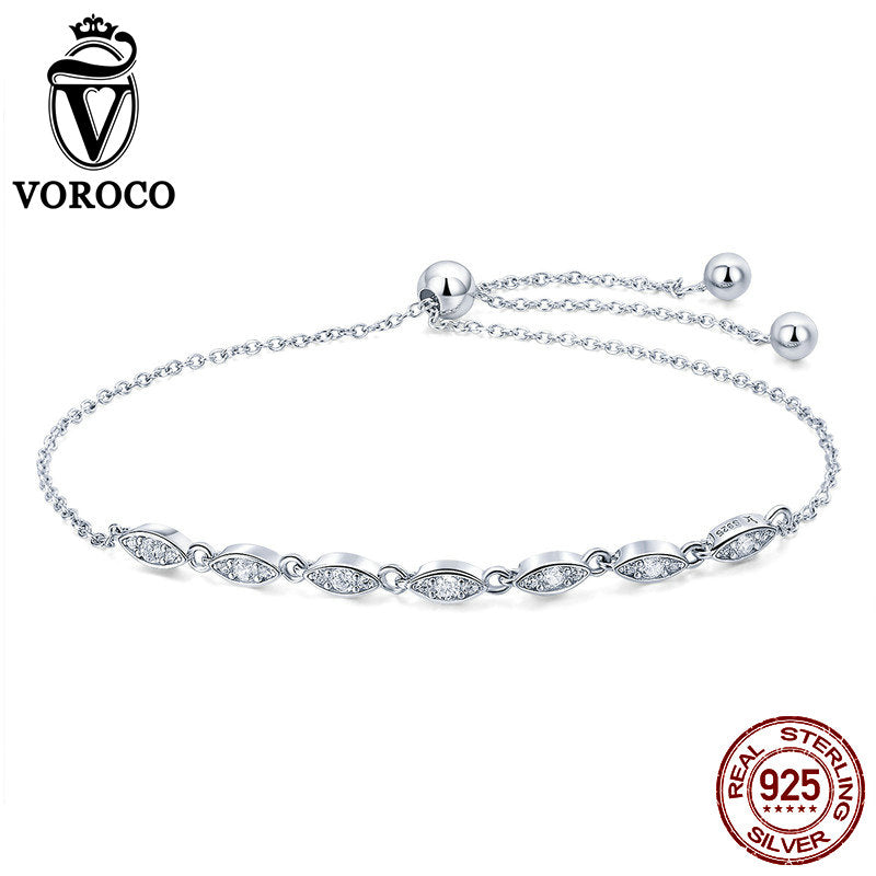 Genuine 925 Sterling Silver Stackable Oval CZ Stone Bracelets For Woman Elegant Party Wedding Fine Jewelry Gifts BKB086