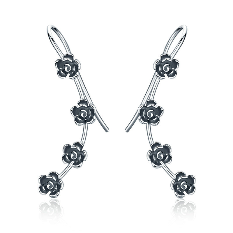 Genuine Sterling-silver-jewelry Dazzling Daisy Flowers Long Drop Earrings Unique Design Silver 925 for Women